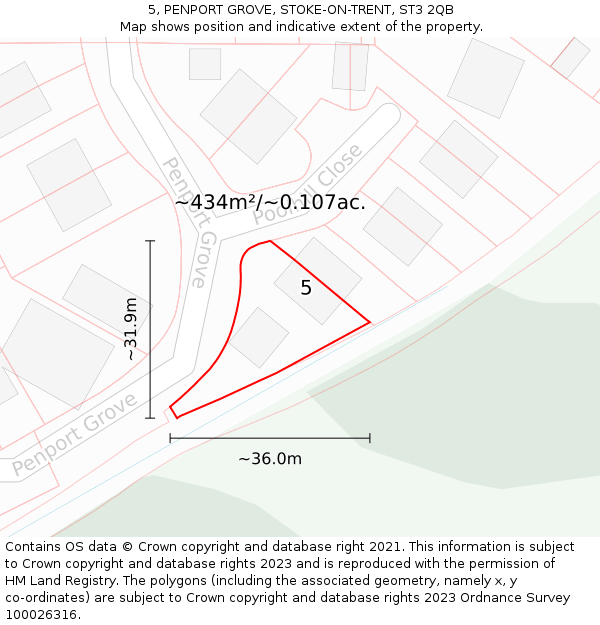 5, PENPORT GROVE, STOKE-ON-TRENT, ST3 2QB: Plot and title map