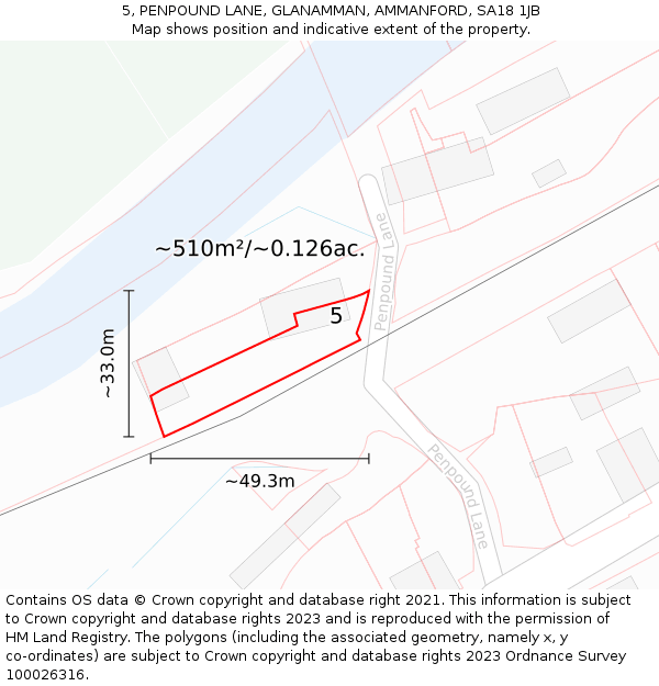 5, PENPOUND LANE, GLANAMMAN, AMMANFORD, SA18 1JB: Plot and title map