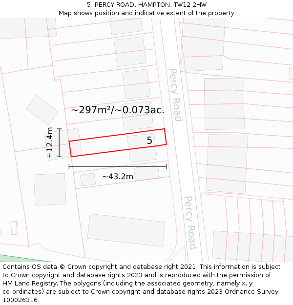 5, PERCY ROAD, HAMPTON, TW12 2HW: Plot and title map