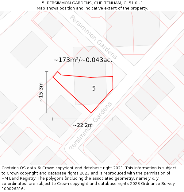 5, PERSIMMON GARDENS, CHELTENHAM, GL51 0UF: Plot and title map