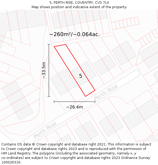 5, PERTH RISE, COVENTRY, CV5 7LX: Plot and title map