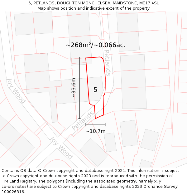 5, PETLANDS, BOUGHTON MONCHELSEA, MAIDSTONE, ME17 4SL: Plot and title map