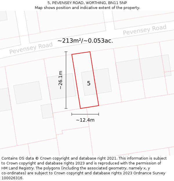 5, PEVENSEY ROAD, WORTHING, BN11 5NP: Plot and title map