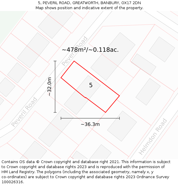 5, PEVERIL ROAD, GREATWORTH, BANBURY, OX17 2DN: Plot and title map