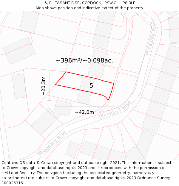 5, PHEASANT RISE, COPDOCK, IPSWICH, IP8 3LF: Plot and title map