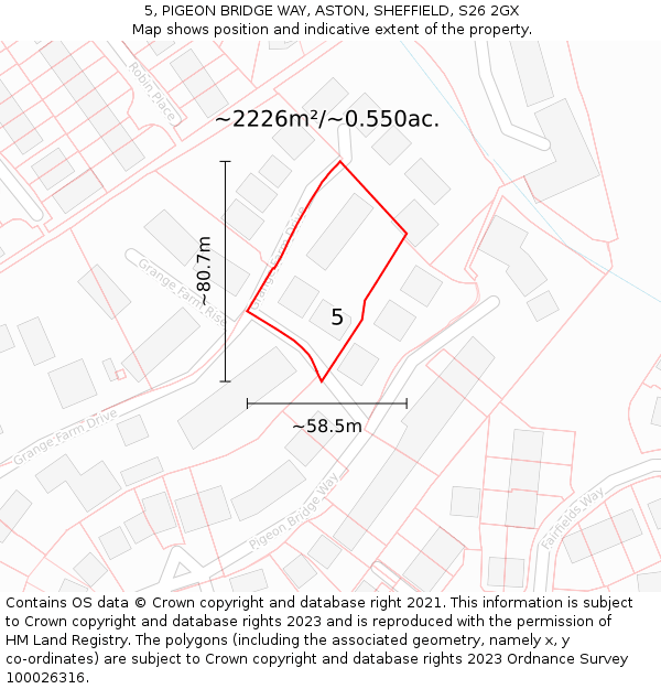 5, PIGEON BRIDGE WAY, ASTON, SHEFFIELD, S26 2GX: Plot and title map