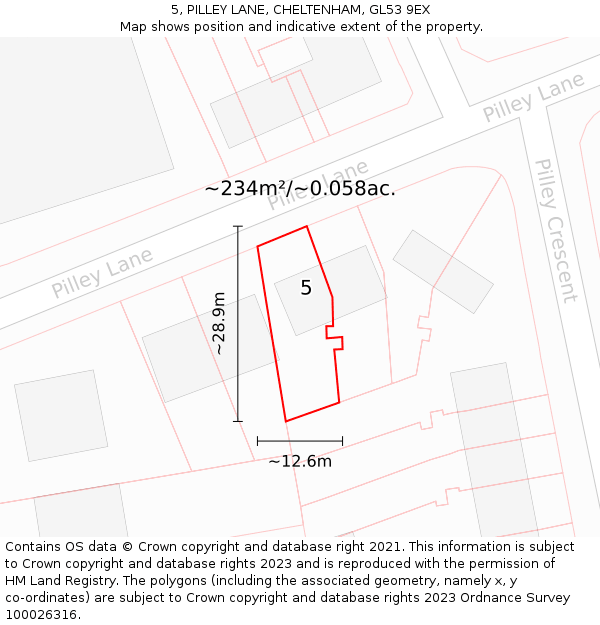 5, PILLEY LANE, CHELTENHAM, GL53 9EX: Plot and title map