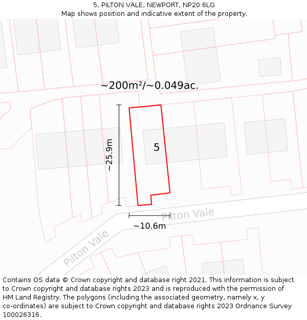 5, PILTON VALE, NEWPORT, NP20 6LG: Plot and title map