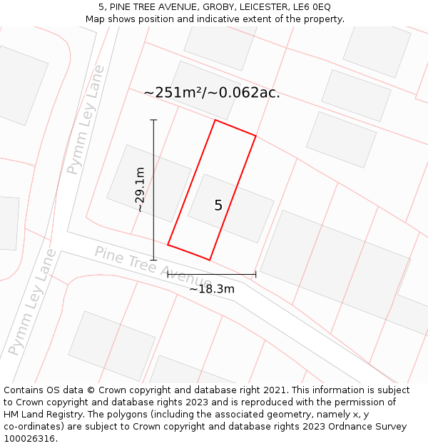 5, PINE TREE AVENUE, GROBY, LEICESTER, LE6 0EQ: Plot and title map