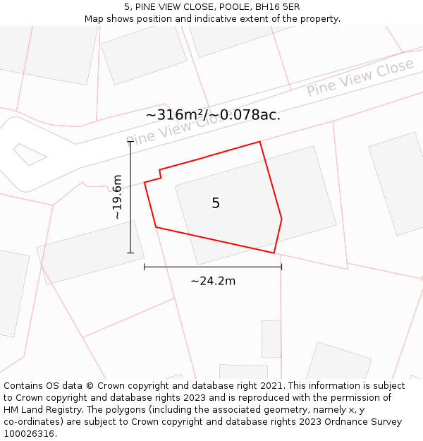 5, PINE VIEW CLOSE, POOLE, BH16 5ER: Plot and title map