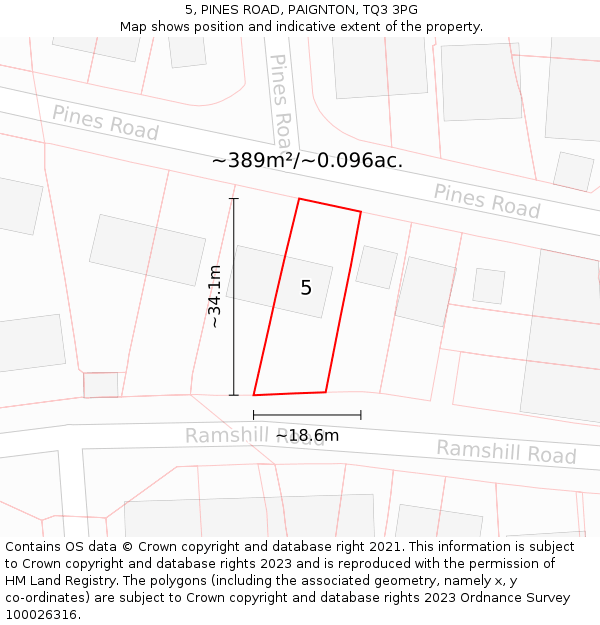 5, PINES ROAD, PAIGNTON, TQ3 3PG: Plot and title map