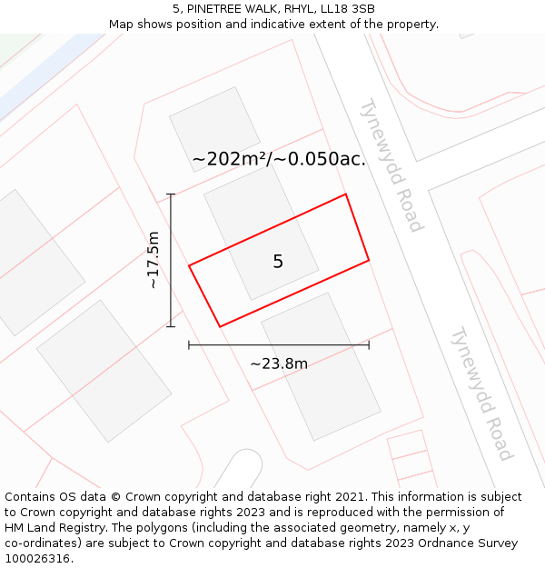 5, PINETREE WALK, RHYL, LL18 3SB: Plot and title map