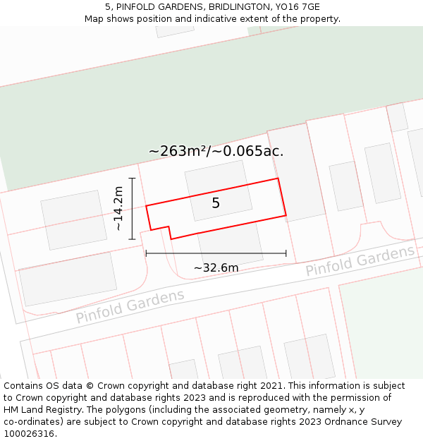 5, PINFOLD GARDENS, BRIDLINGTON, YO16 7GE: Plot and title map