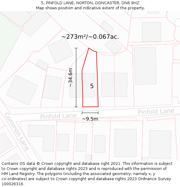 5, PINFOLD LANE, NORTON, DONCASTER, DN6 9HZ: Plot and title map