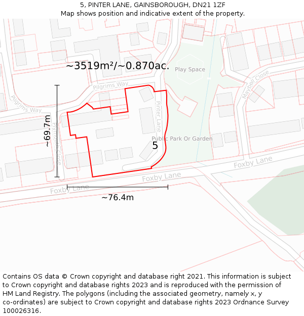 5, PINTER LANE, GAINSBOROUGH, DN21 1ZF: Plot and title map