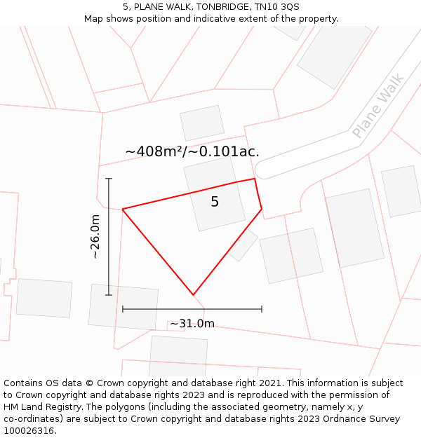 5, PLANE WALK, TONBRIDGE, TN10 3QS: Plot and title map