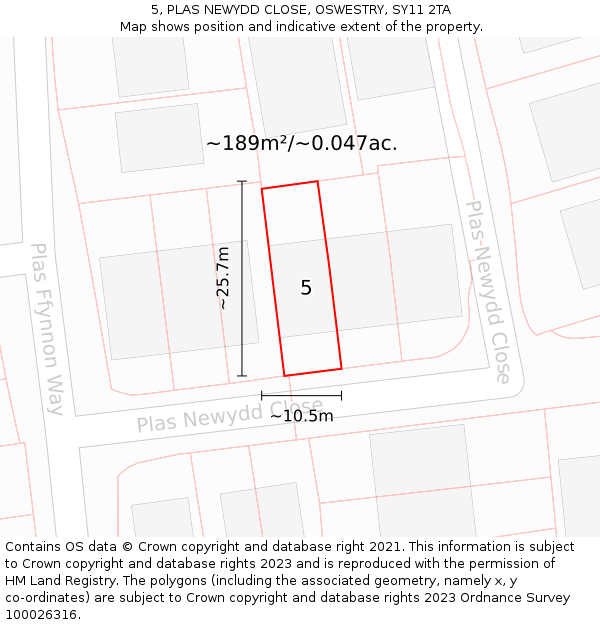 5, PLAS NEWYDD CLOSE, OSWESTRY, SY11 2TA: Plot and title map