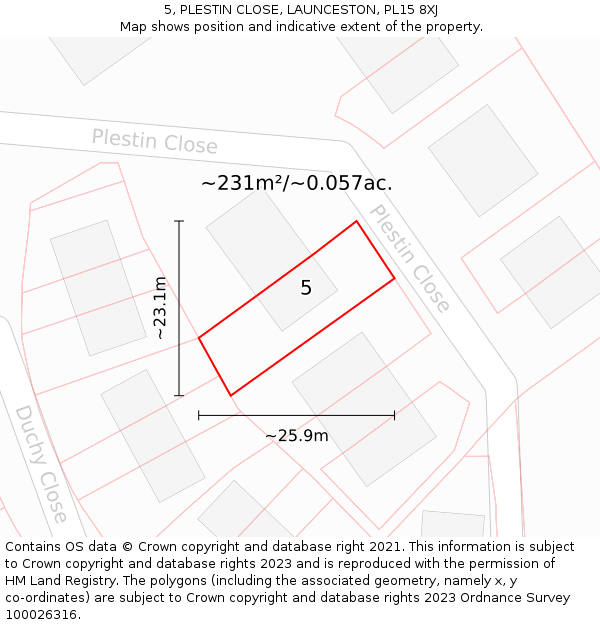 5, PLESTIN CLOSE, LAUNCESTON, PL15 8XJ: Plot and title map