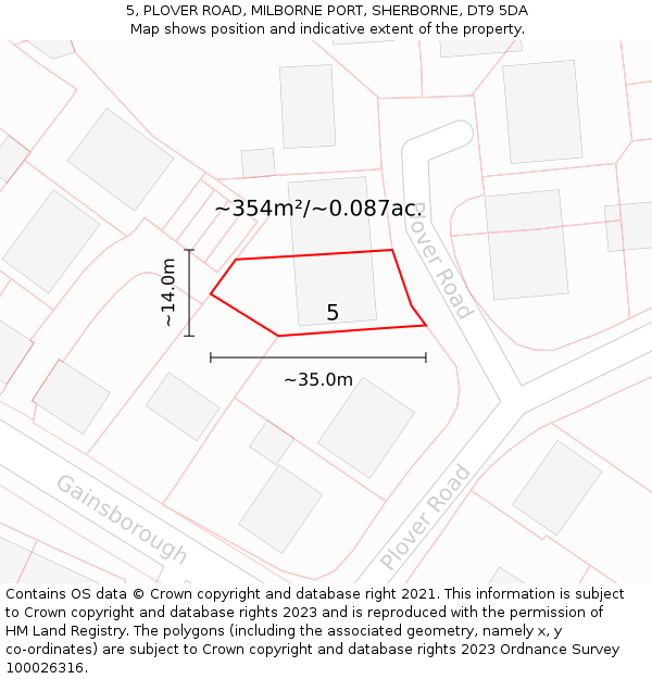 5, PLOVER ROAD, MILBORNE PORT, SHERBORNE, DT9 5DA: Plot and title map