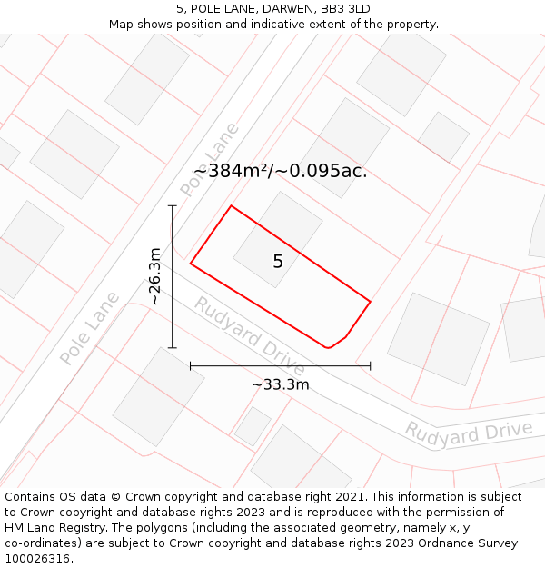 5, POLE LANE, DARWEN, BB3 3LD: Plot and title map