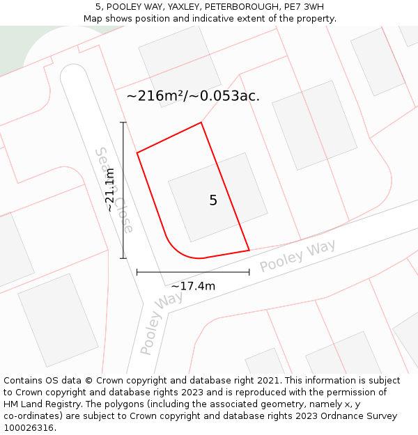 5, POOLEY WAY, YAXLEY, PETERBOROUGH, PE7 3WH: Plot and title map