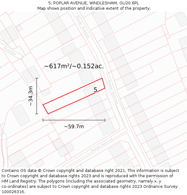 5, POPLAR AVENUE, WINDLESHAM, GU20 6PL: Plot and title map