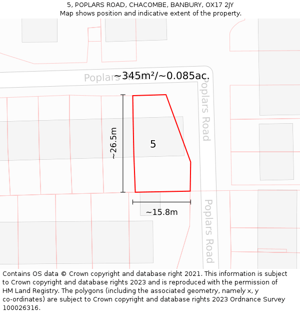 5, POPLARS ROAD, CHACOMBE, BANBURY, OX17 2JY: Plot and title map