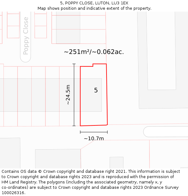 5, POPPY CLOSE, LUTON, LU3 1EX: Plot and title map