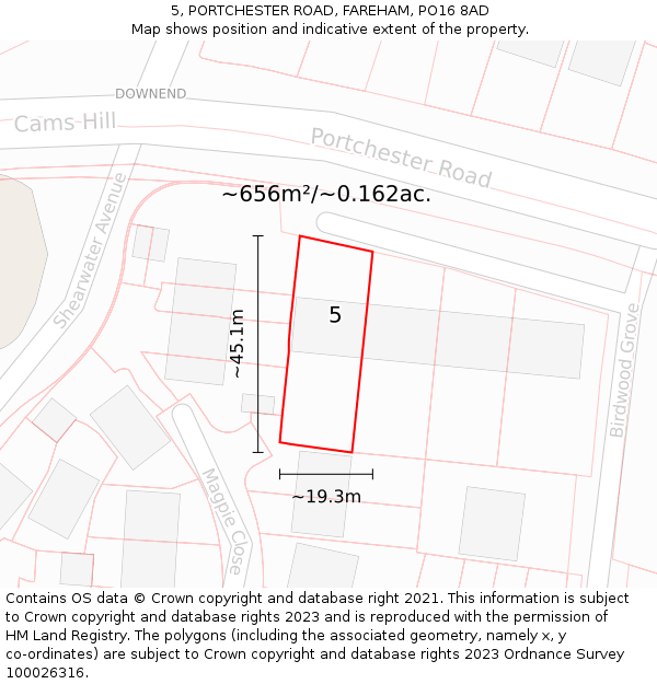 5, PORTCHESTER ROAD, FAREHAM, PO16 8AD: Plot and title map