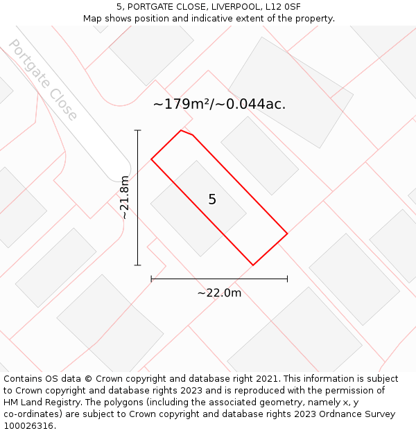 5, PORTGATE CLOSE, LIVERPOOL, L12 0SF: Plot and title map