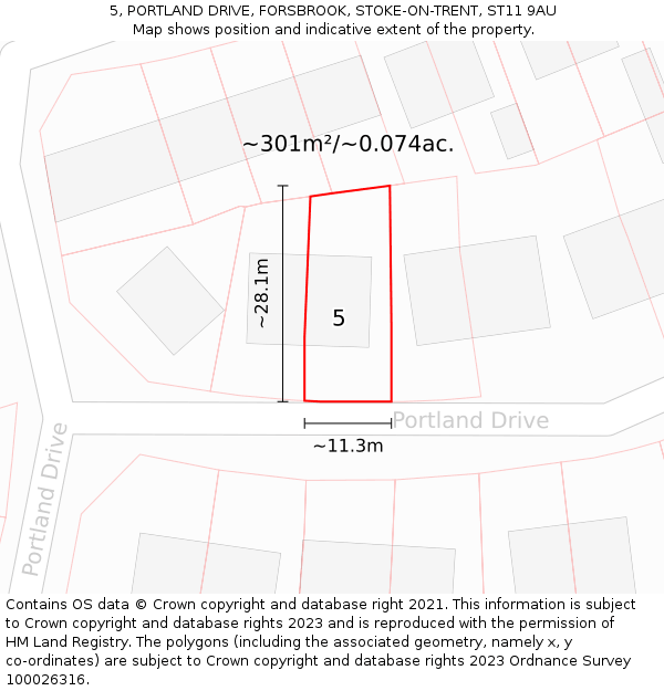 5, PORTLAND DRIVE, FORSBROOK, STOKE-ON-TRENT, ST11 9AU: Plot and title map