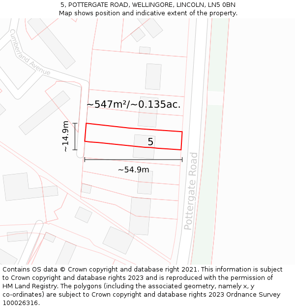 5, POTTERGATE ROAD, WELLINGORE, LINCOLN, LN5 0BN: Plot and title map