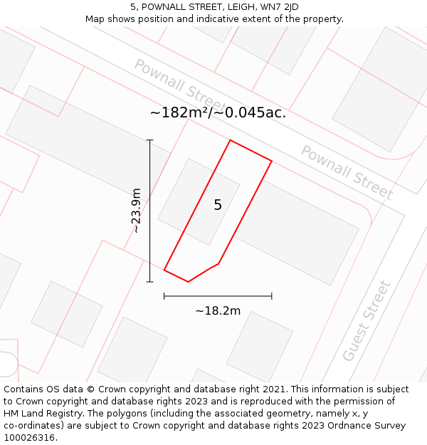 5, POWNALL STREET, LEIGH, WN7 2JD: Plot and title map