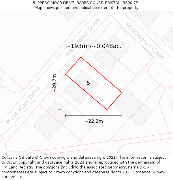 5, PRESS MOOR DRIVE, BARRS COURT, BRISTOL, BS30 7BL: Plot and title map