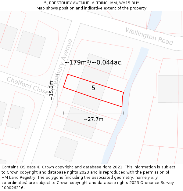 5, PRESTBURY AVENUE, ALTRINCHAM, WA15 8HY: Plot and title map