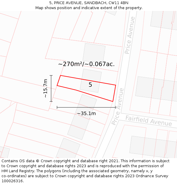 5, PRICE AVENUE, SANDBACH, CW11 4BN: Plot and title map