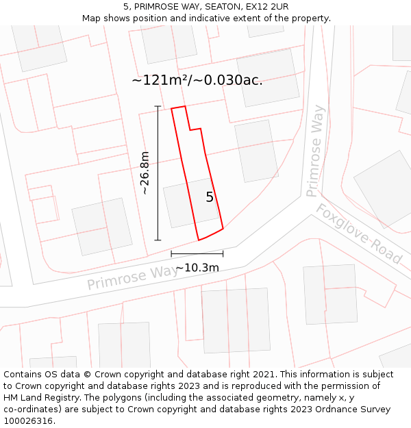 5, PRIMROSE WAY, SEATON, EX12 2UR: Plot and title map