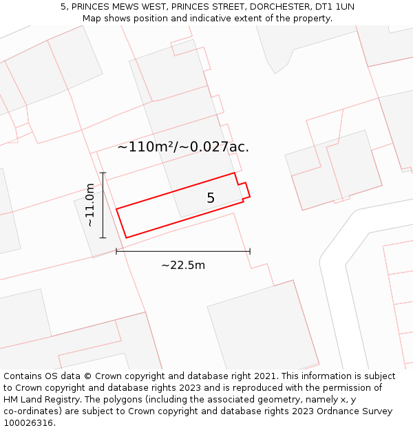 5, PRINCES MEWS WEST, PRINCES STREET, DORCHESTER, DT1 1UN: Plot and title map