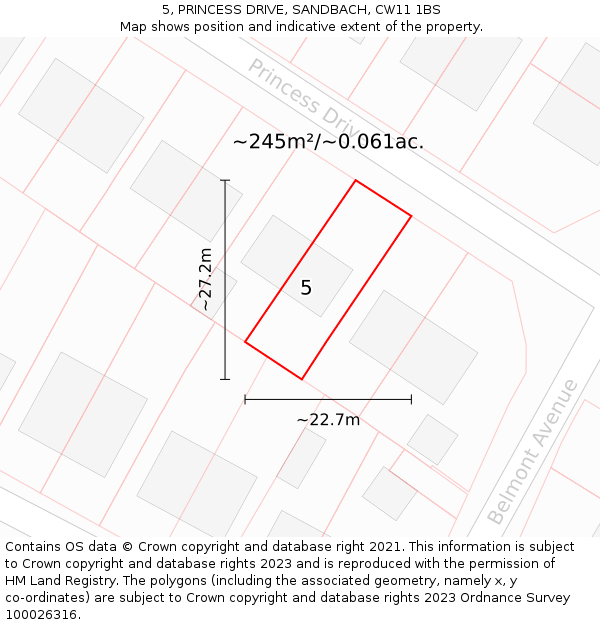 5, PRINCESS DRIVE, SANDBACH, CW11 1BS: Plot and title map