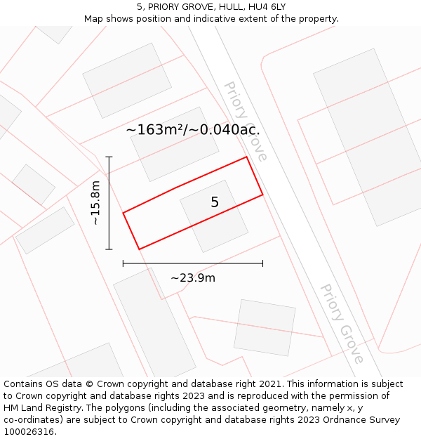 5, PRIORY GROVE, HULL, HU4 6LY: Plot and title map