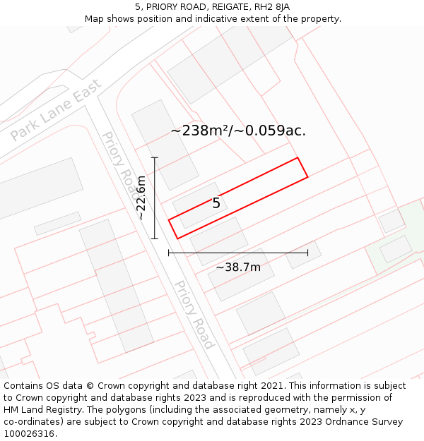 5, PRIORY ROAD, REIGATE, RH2 8JA: Plot and title map