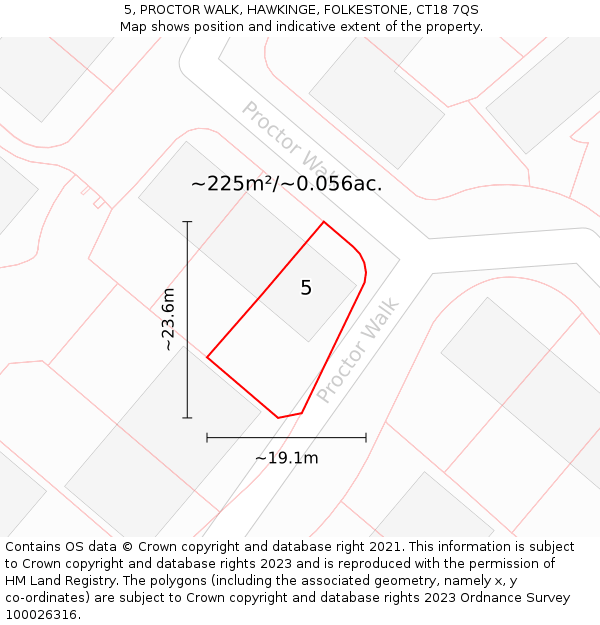 5, PROCTOR WALK, HAWKINGE, FOLKESTONE, CT18 7QS: Plot and title map