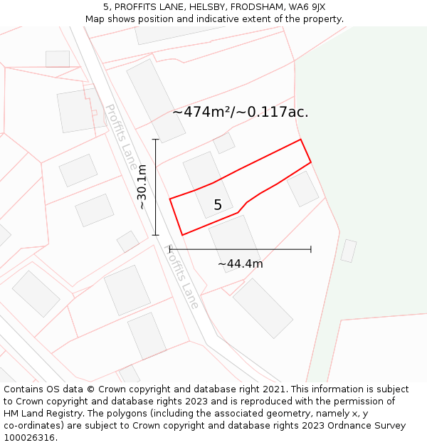 5, PROFFITS LANE, HELSBY, FRODSHAM, WA6 9JX: Plot and title map