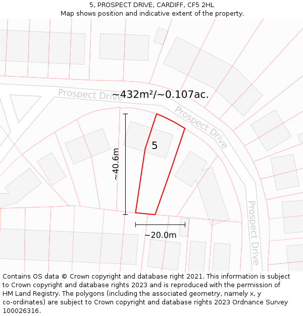 5, PROSPECT DRIVE, CARDIFF, CF5 2HL: Plot and title map