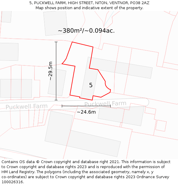 5, PUCKWELL FARM, HIGH STREET, NITON, VENTNOR, PO38 2AZ: Plot and title map