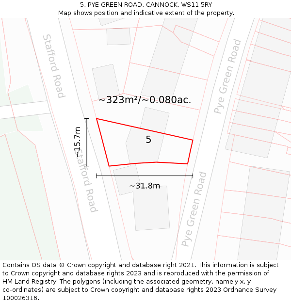 5, PYE GREEN ROAD, CANNOCK, WS11 5RY: Plot and title map