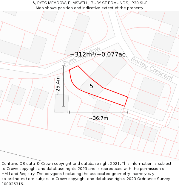 5, PYES MEADOW, ELMSWELL, BURY ST EDMUNDS, IP30 9UF: Plot and title map