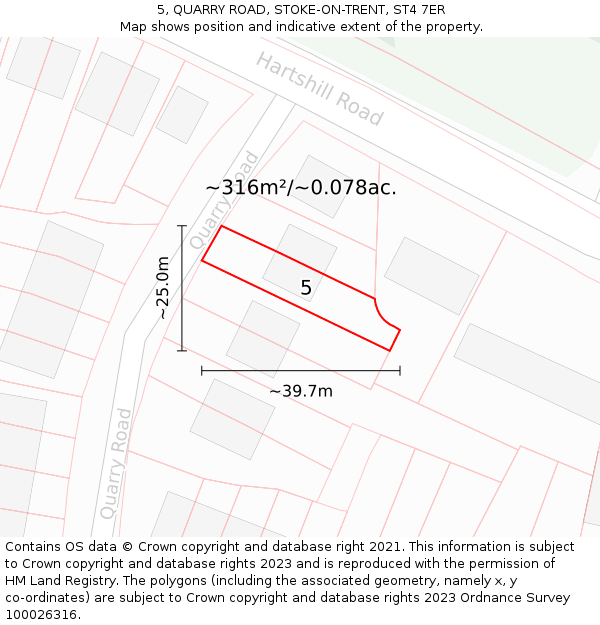 5, QUARRY ROAD, STOKE-ON-TRENT, ST4 7ER: Plot and title map