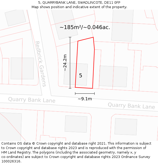 5, QUARRYBANK LANE, SWADLINCOTE, DE11 0FP: Plot and title map