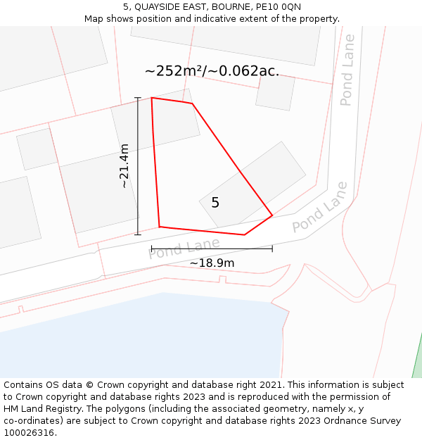 5, QUAYSIDE EAST, BOURNE, PE10 0QN: Plot and title map